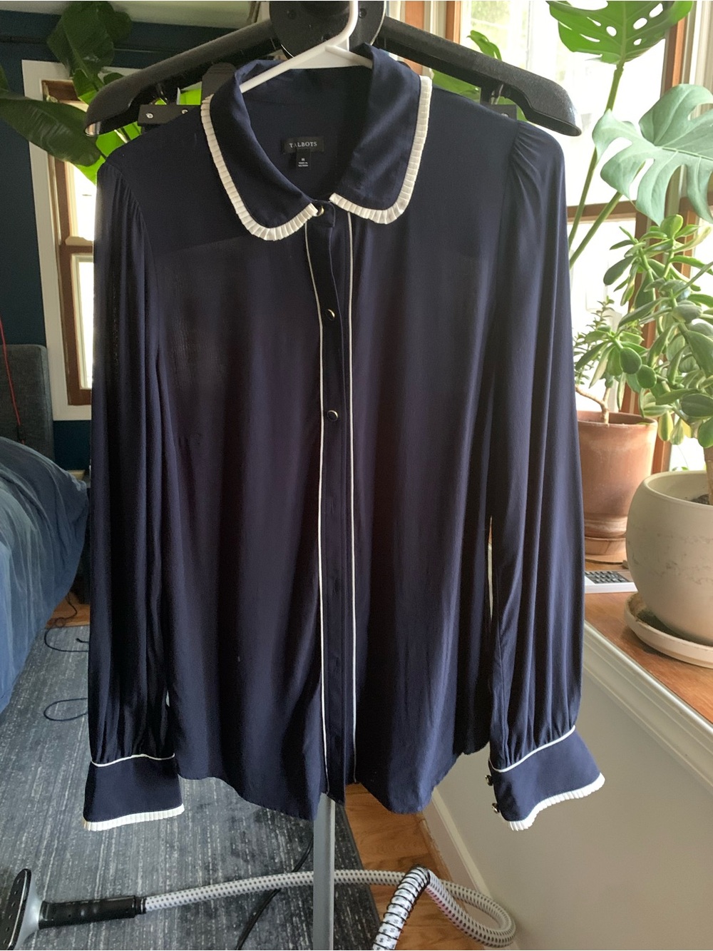 Talbots Navy Button-Down Shirt with White Trim